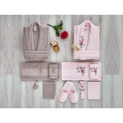 طقم روب حمام قطن Rich Beige & Pink